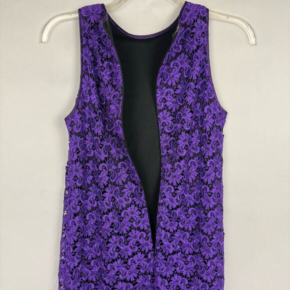 Muse Purple Embroidered Lace Satin Trim Sleeveless Sheath Knee Length Dress Sz 6 - Picture 3 of 7